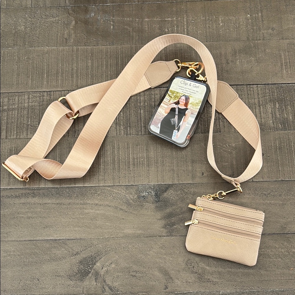 Beige Crossbody Phone Carrier with Pouch